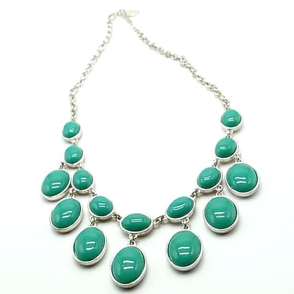 Liz Claiborne Aqua Acrylic Stone Silver Tone Collar Necklace - Picture 1 of 13